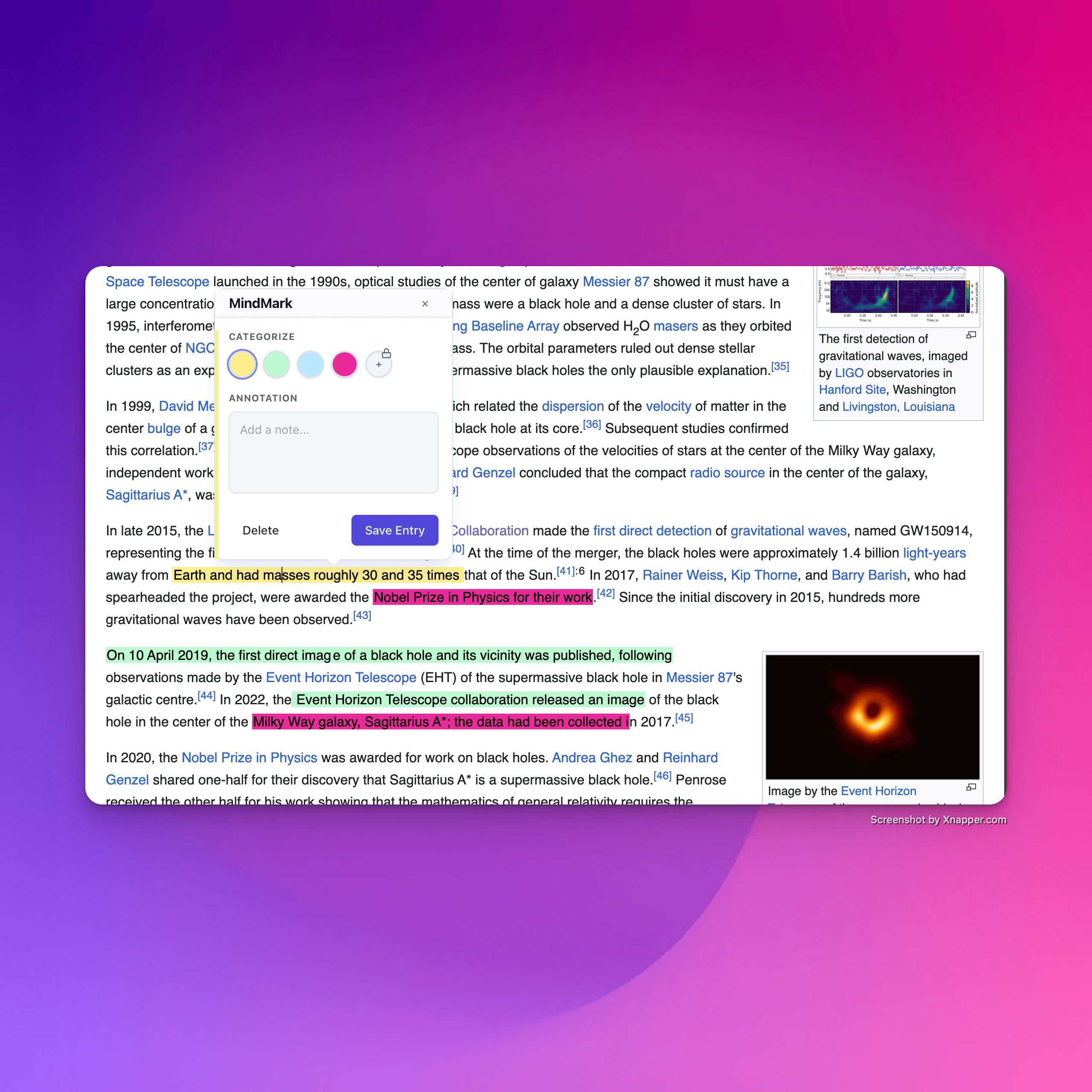 MindMark one-click highlight capture on a webpage